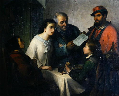 The Letter of the Volunteer, from the Front to the Family, 1861 (oil on canvas) from Giuseppe Moricci