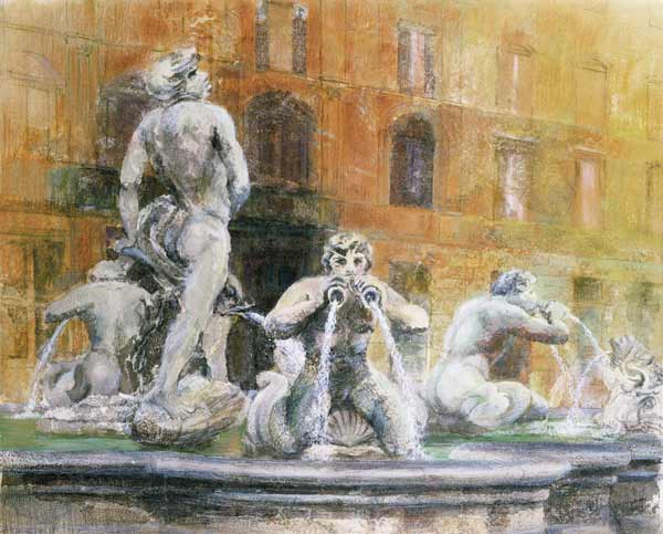 Fountain in the Piazza Navona, Rome, 1982 (w/c and gouache on paper)  from Glyn  Morgan