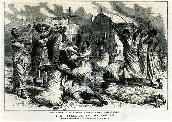 Women bewailing the garrison of Sinkat in the streets of Suakim, The Rebellion in the Soudan, from ' from Godefroy Durand