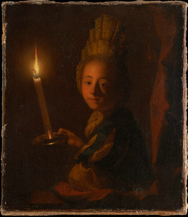 Mädchen mit hoher Haube und brennender Kerze from Godfried Schalcken