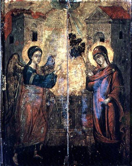 The Annunciation (oil on two panels) from Greek School