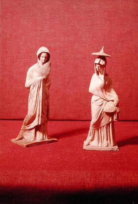 Two statues of standing women, from Tanagra from Greek School