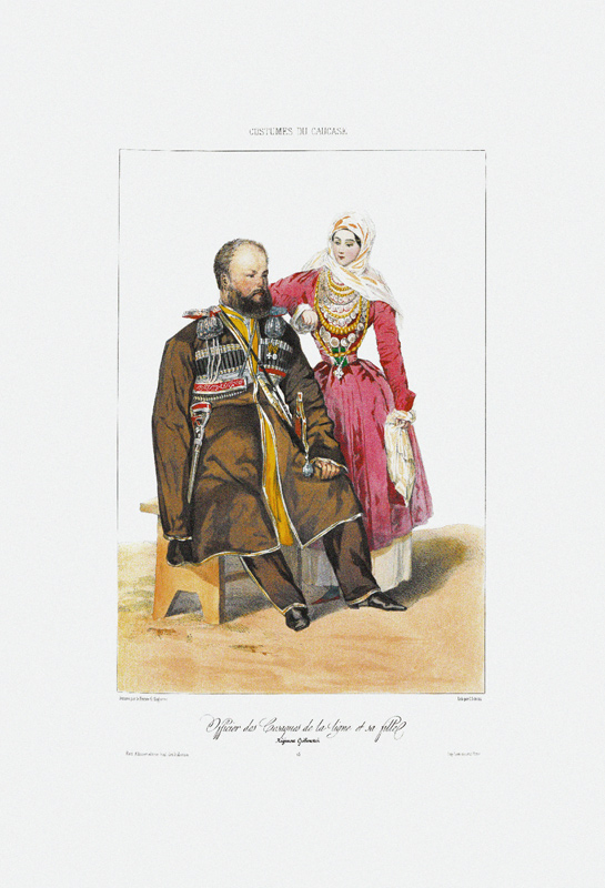 Terek Cossack with Daughter (From: Scenes, paysages, meurs et costumes du Caucase) from Grigori Grigorevich Gagarin
