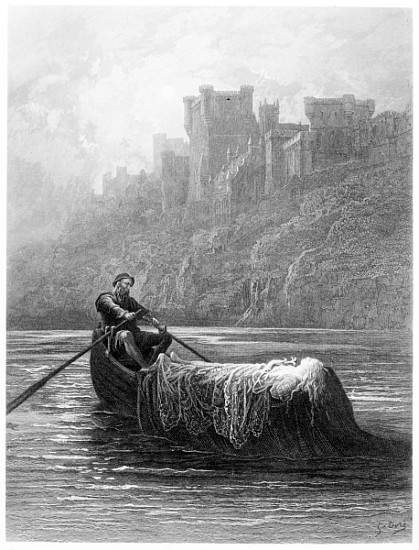 The Body of Elaine on its way to King Arthur''s Palace, illustration from ''Idylls of the King'' from Gustave Alfred TennysonDore