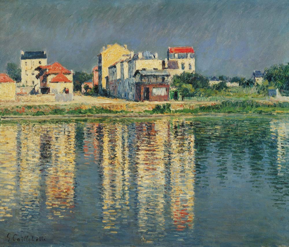 Häuser spiegeln sich im Wasser der Seine bei Argenteuil from Gustave Caillebotte