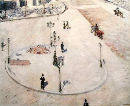 Traffic Island on Boulevard Haussmann from Gustave Caillebotte
