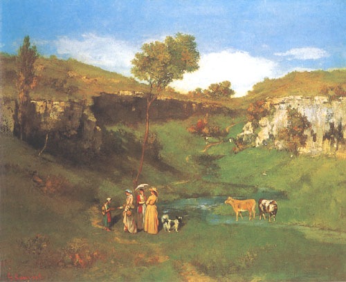 Die Dorfmädchen geben einer Kuhhirtin ein Almosen in einem Tal nahe bei Ornans from Gustave Courbet