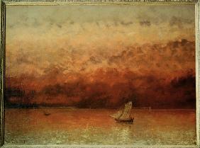 Lake Geneva at sunset. Canvas Kunstmuseu