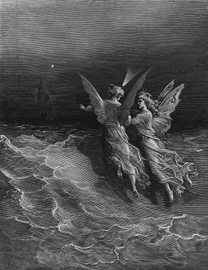 The two fellow spirits of the Spirit of the South Pole ask the question why the ship travels so swif from Gustave Doré