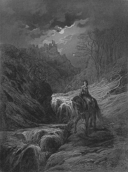 The Moonlight Ride, illustration from ''Idylls of the King'' Alfred Tennyson from Gustave Doré