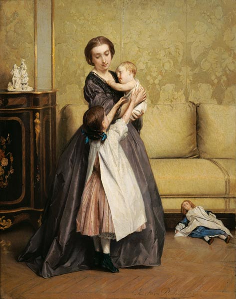 Young Mother with her Children in a Salon from Gustave Leonard de Jonghe