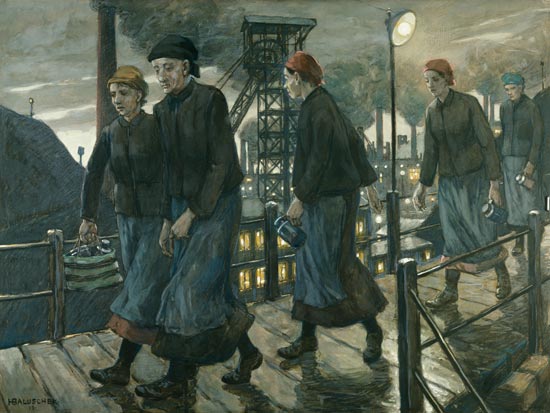 Zechenarbeiterinnen auf einer Hängebrücke from Hans Baluschek