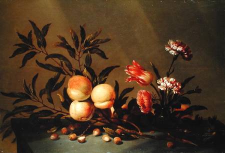 Still Life of Peaches and flowers from Hans Bollongier