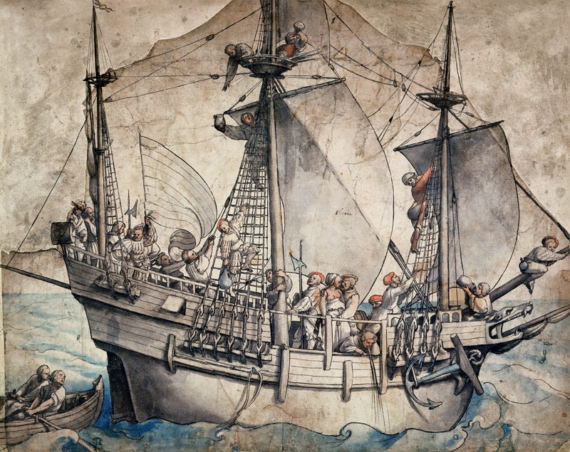 Schiff mit Matrosen, Landsknechten und einer Marketenderin beim Gelage from Hans Holbein d. J.