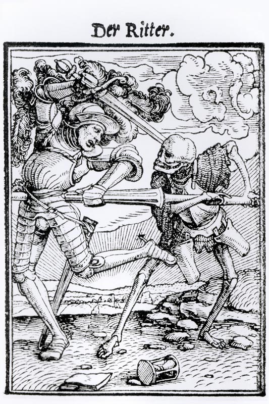 Death and the Knight, from 'The Dance of Death', engraved by Hans Lutzelburger, c.1538 (woodcut) (b/ from Hans Holbein d.J.