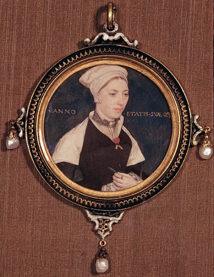 Miniature portrait of Jane Small, formerly known as Mrs. Robert Pemberton, c.1540 (w/c on vellum mou from Hans Holbein d.J.