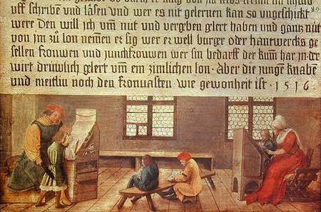 A School Teacher Explaining the Meaning of a Letter to Illiterate Workers from Hans Holbein d.J.
