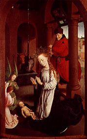 Die Anbetung des Kindes durch Maria. Linke Tafel des Dreikönigsaltars. from Hans Memling
