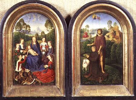 Diptych of Jean du Cellier: The Virgin and Child with Saints and the donor presented by St.John the from Hans Memling