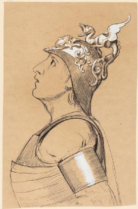 Walküre (Kostümstudie für Bayreuth): Kopf mit Helm