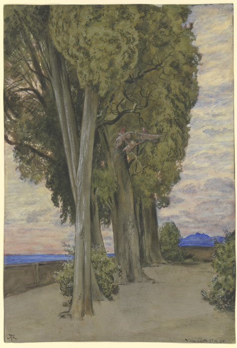 Zypressen in der Villa d`Este, unterhalb der Baunkronen ein Reigen drei Putten from Hans Thoma
