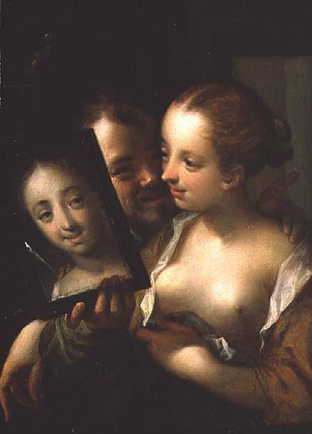 Laughing Couple with a mirror from Hans von Aachen