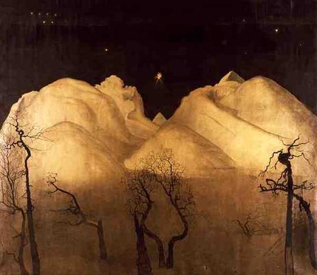 Winter Night in the Mountains, 1901-02 (w/c, pencil and ink on paper) from Harald Oscar Sohlberg