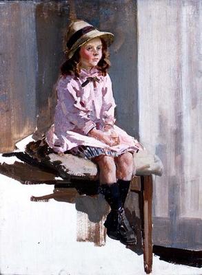 Portrait of a young girl in a pink dress and a straw hat (panel) from Harry Watson