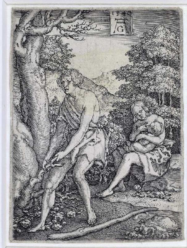 Die Geschichte von Adam und Eva: Adam und Eva arbeiten from Heinrich Aldegrever