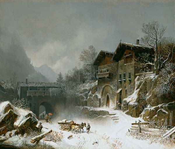 Die Häuser von Rattenberg im Winter from Heinrich Bürkel