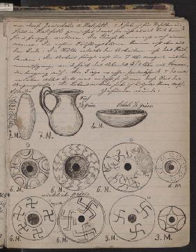 The Schliemann's diary contains sketches of discoveries