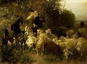 Knaben beim Füttern von Ziegen und Schafen from Heinrich von Zügel
