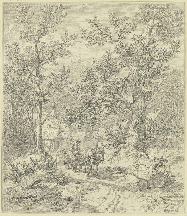 Waldinneres mit Bauer auf Fuhrwerk from Heinrich Winter