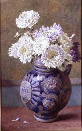 Chrysanthemums in a stoneware jug