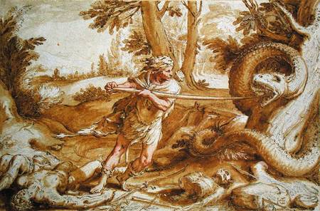 Cadmus about to attack a Dragon from Hendrick Goltzius
