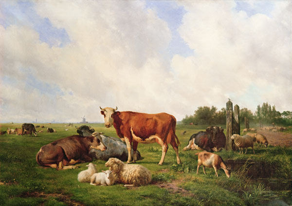 Sheep and Cattle in a Field from Hendrick van de Sande Bakhuyzen