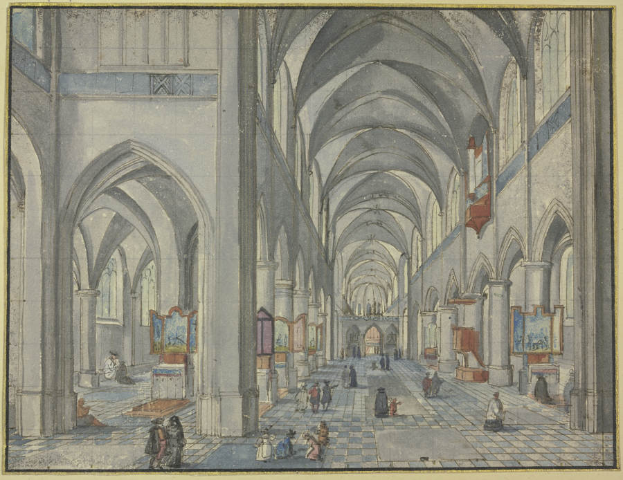 Inneres einer gotischen Kirche mit vielen Figuren from Hendrick van Steenwyck d. J.