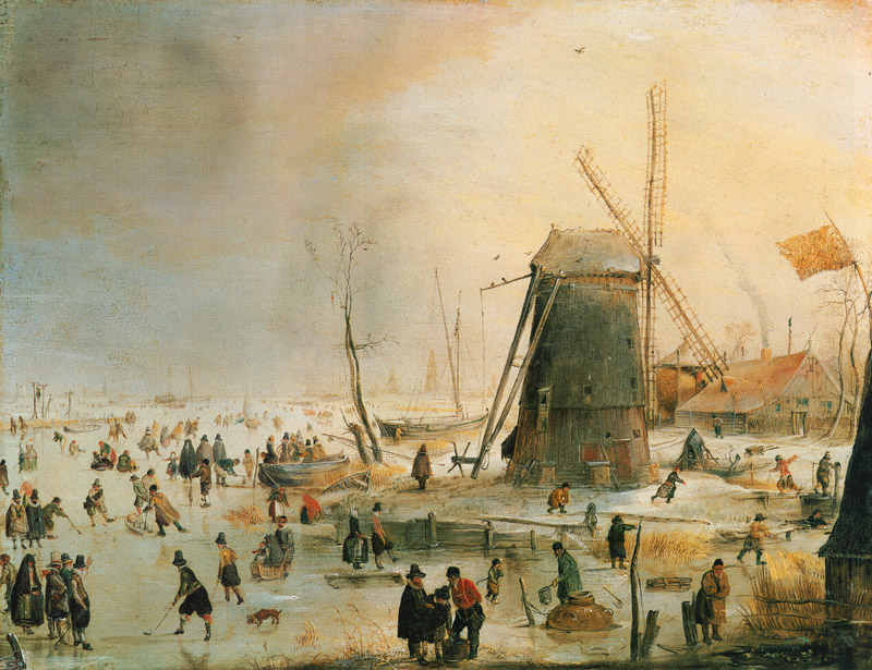 Winterlandschaft mit Schlittschuhfahrern bei einer Windmühle from Hendrik Averkamp