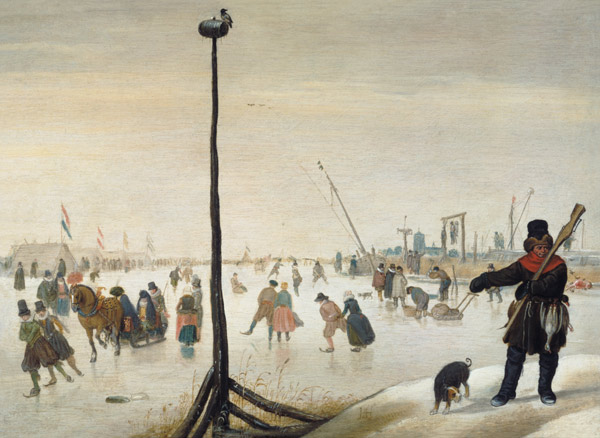 A duck hunter and his dog in a winter landscape (panel) from Hendrik Averkamp