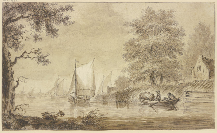 Flußgegend mit segelnden Schiffen from Hendrik Spilman