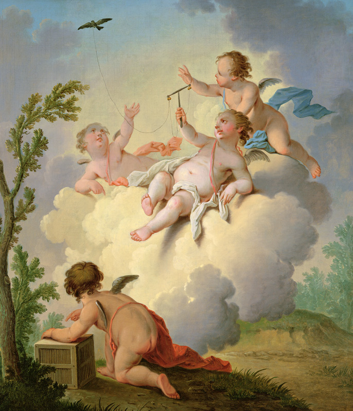 Angels Playing with a Bird in a Landscape from Hendrik Willem Schweickardt