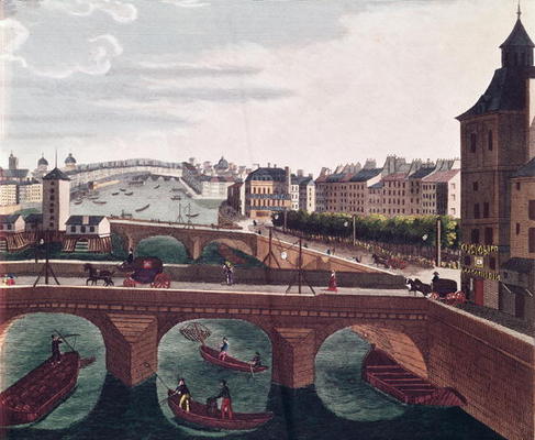 The Pont au Change and the Pont Notre Dame, c.1815-20 (colour engraving) (detail of 220485) from Henri Courvoisier-Voisin