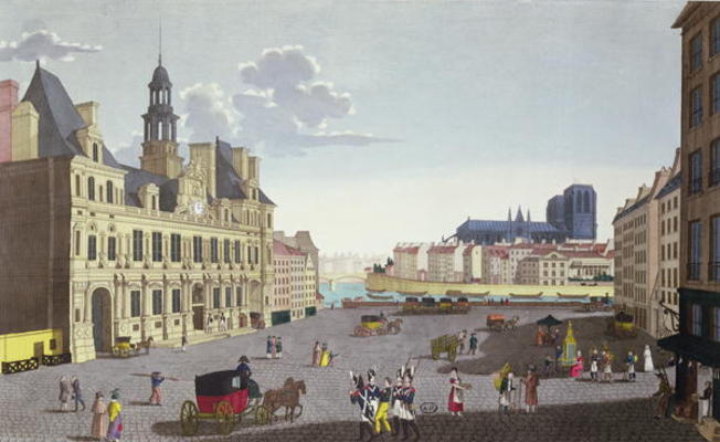 View of the Place de l'Hotel de Ville, as seen from the Rue du Mouton, engraved by Guiguet, c.1815-2 from Henri Courvoisier-Voisin