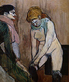Junge Frau beim Anziehen des Strumpfes. from Henri de Toulouse-Lautrec