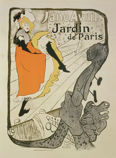 Reproduction of a poster advertising 'Jane Avril' at the Jardin de Paris from Henri de Toulouse-Lautrec