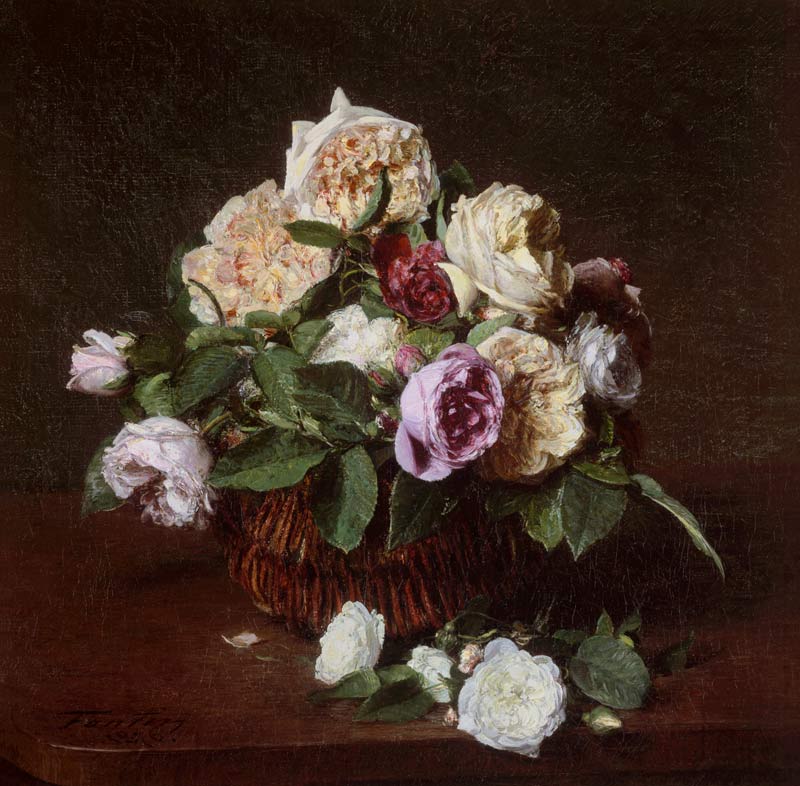Roses in a Basket on a Table from Henri Fantin-Latour