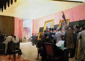 Die Jury tagt im Salon des Artistes français 1883.