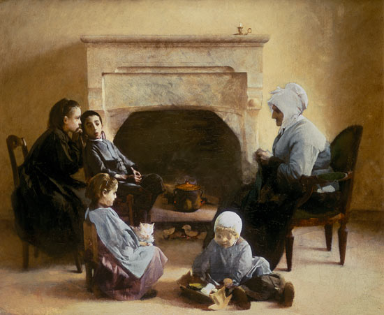 Family seated around a hearth from Henri Jules Jean Geoffroy