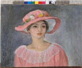 Dame mit rosafarbenem Hut