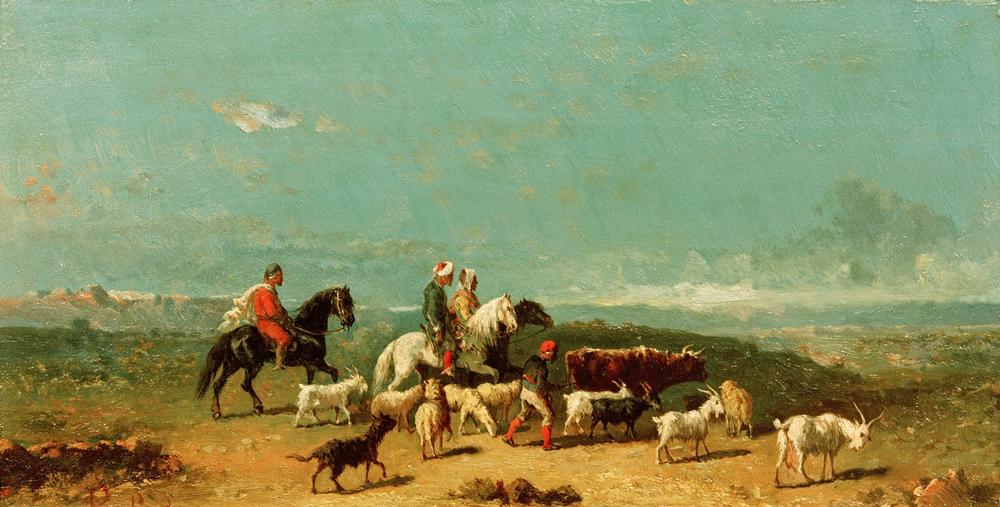 Arabische Reitergruppe mit einem Ziegenhirten in weiter Lan from Henri Lucien-Robert